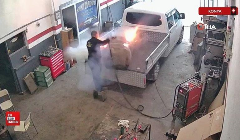 Konya’da kaynak ustasının ölümden döndüğü an