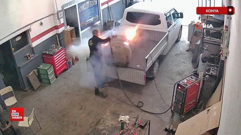 Konya’da kaynak ustasının ölümden döndüğü an