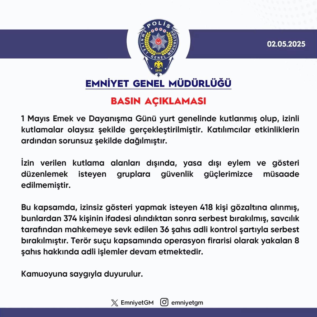 1 Mayıs’ta 418 Gözaltı