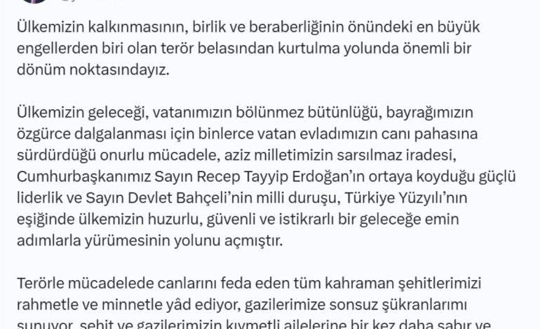Adalet Bakanı Tunç: ‘Ülkemiz terörün karanlığını ardında bırakacak’