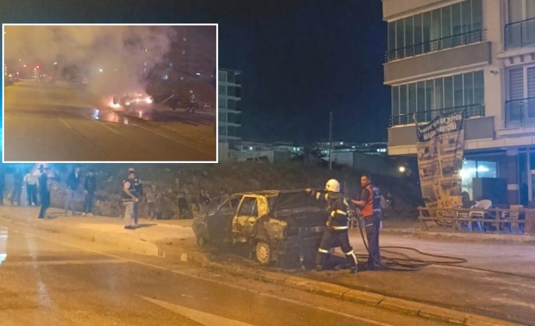 Adıyaman’da alev alan otomobil kullanılamaz hale geldi