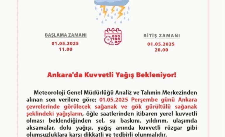Ankara Valiliği’nden Sel ve Su Baskını Uyarısı