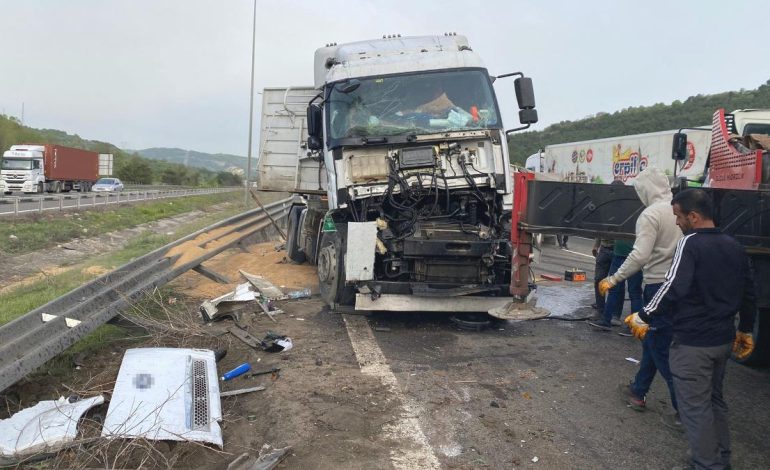 Bolu’da sürücüsünün uyuduğu buğday yüklü tır devrildi