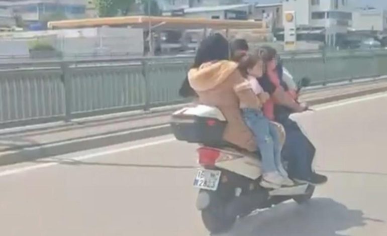 Bursa’da aynı motosiklete 5 kişi bindiler