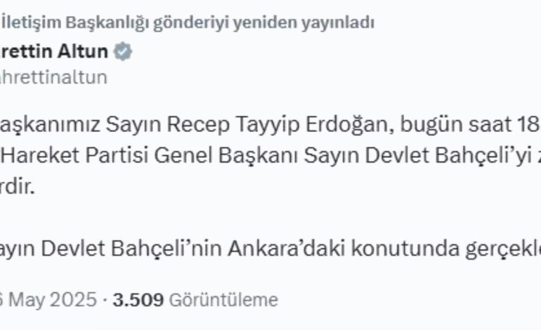 Cumhurbaşkanı Erdoğan, Bahçeli’yi ziyaret edecek