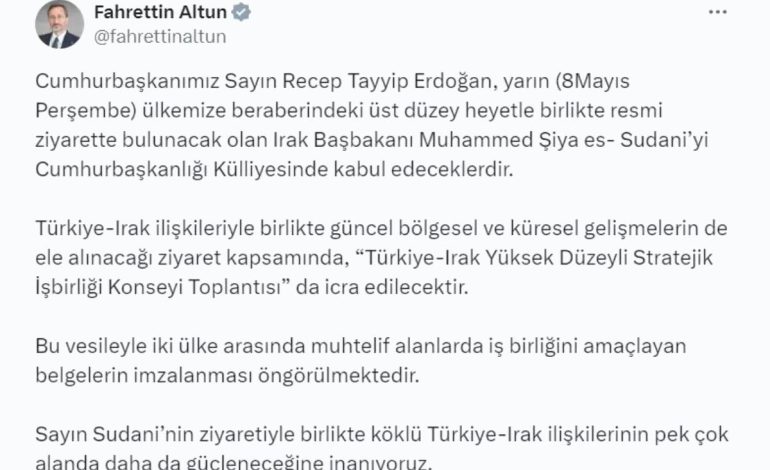 Cumhurbaşkanı Erdoğan, Irak Başbakanı Sudani’yi Kabul Edecek