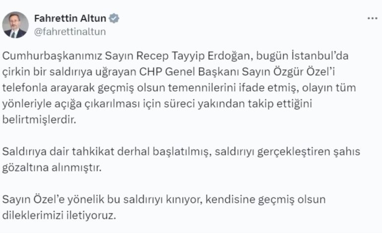 Cumhurbaşkanı Erdoğan, Özgür Özel’i telefonla arayarak geçmiş olsun dileklerini iletti