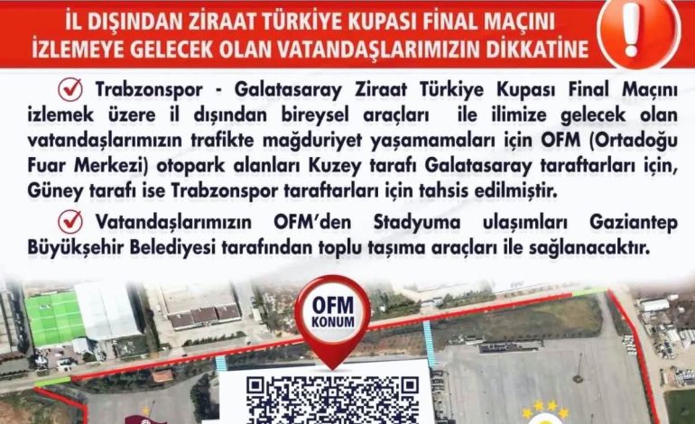 Gaziantep’te Ziraat Türkiye Kupası Finali İçin Park Alanları Belirlendi