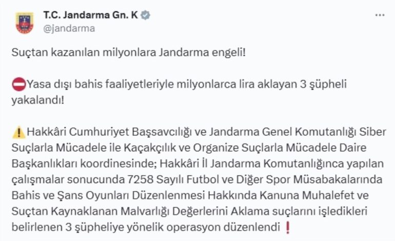 Hakkari’de Yasa Dışı Bahis Operasyonu