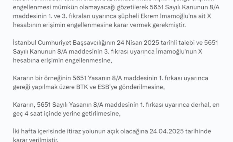İmamoğlu’nun X Hesabına Erişim Engellendi