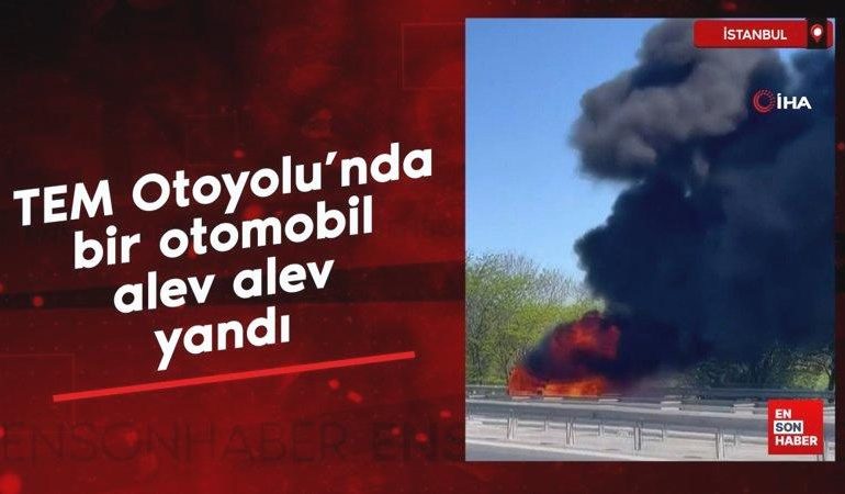 İstanbul TEM Otoyolu’nda bir otomobil alev alev yandı