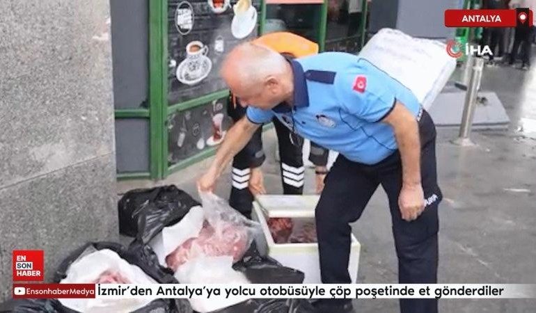 İzmir’den Antalya’ya yolcu otobüsüyle çöp poşetinde 300 kilo et gönderdiler