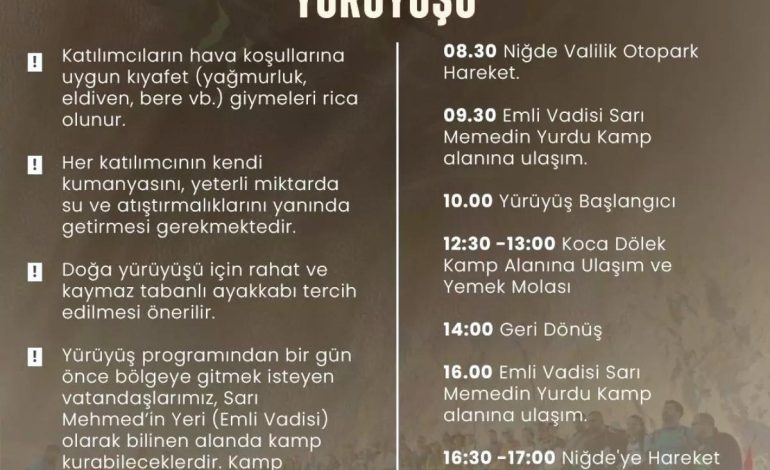 Niğde’de Gençlik Haftası Kapsamında Doğa Yürüyüşü Düzenleniyor