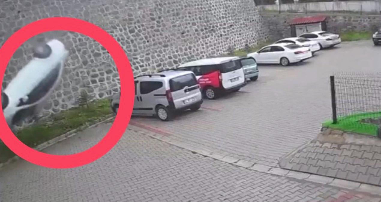 Ordu’da otomobil site bahçesine düştü: Sürücünün can verdiği kaza kamerada
