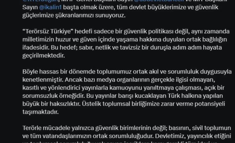 RTÜK Başkanı Şahin: ‘Terör örgütü PKK’nın fesih kararına ilişkin yanıltıcı yayınlar sorumsuzluktur’