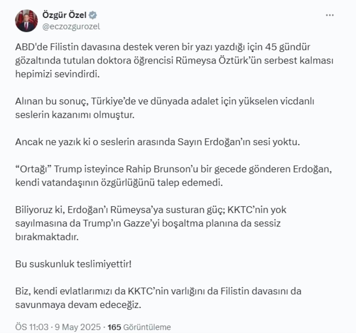 Rümeysa Öztürk serbest kaldı