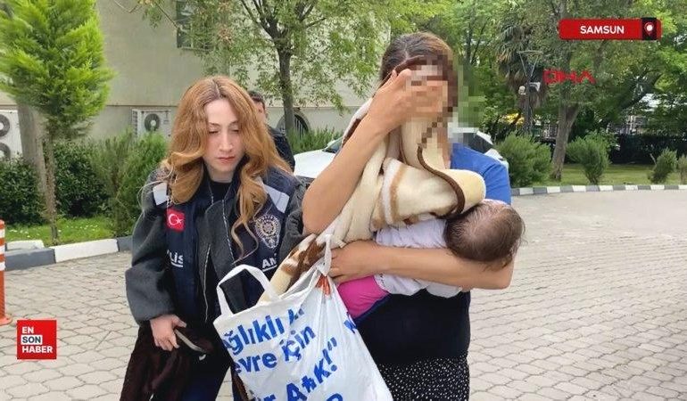 Samsun’da hırsızlık şüphelisi, kucağında bebeğiyle adliyeye sevk edildi