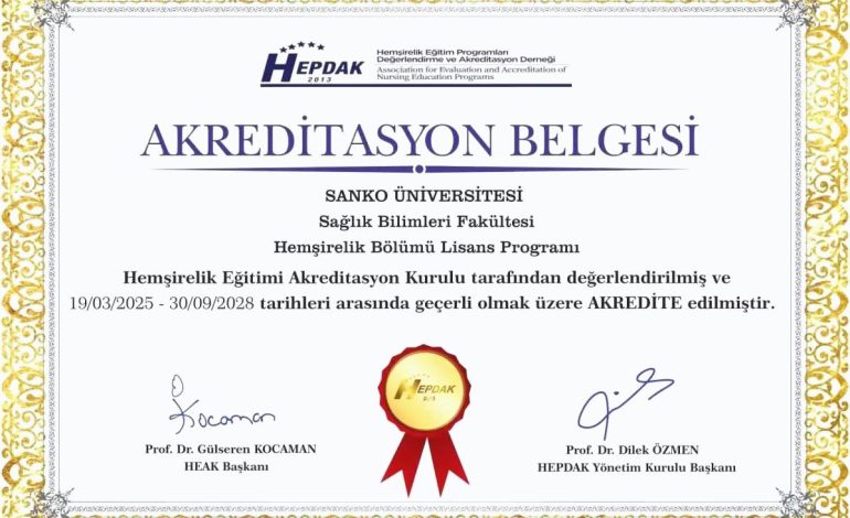 SANKO Üniversitesi Hemşirelik Programı Üç Yıl Daha Akredite Edildi