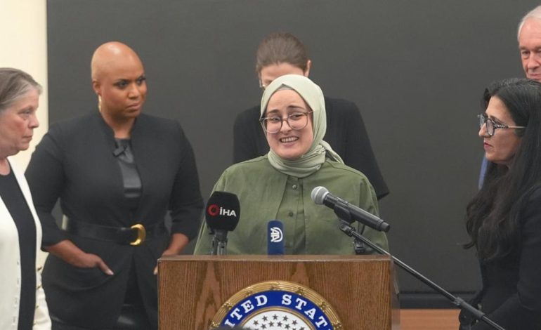 Serbest bırakılan Rümeysa Öztürk, Logan Havalimanı’nda basına konuştu