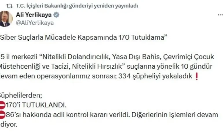 Siber Suç Operasyonunda 334 Gözaltı