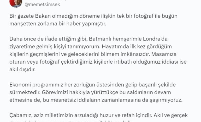 Şimşek’ten Fotoğraf Açıklaması