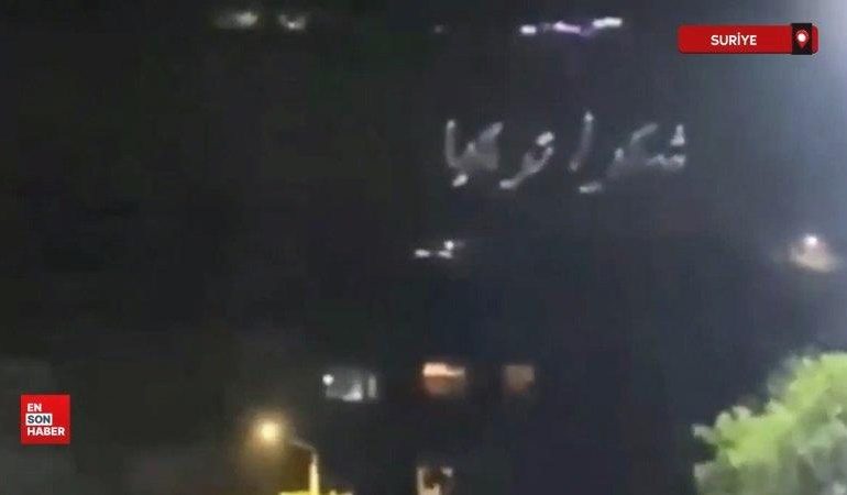 Suriye’de Kasyun Dağı’nda ‘Teşekkürler Türkiye’ yazısı