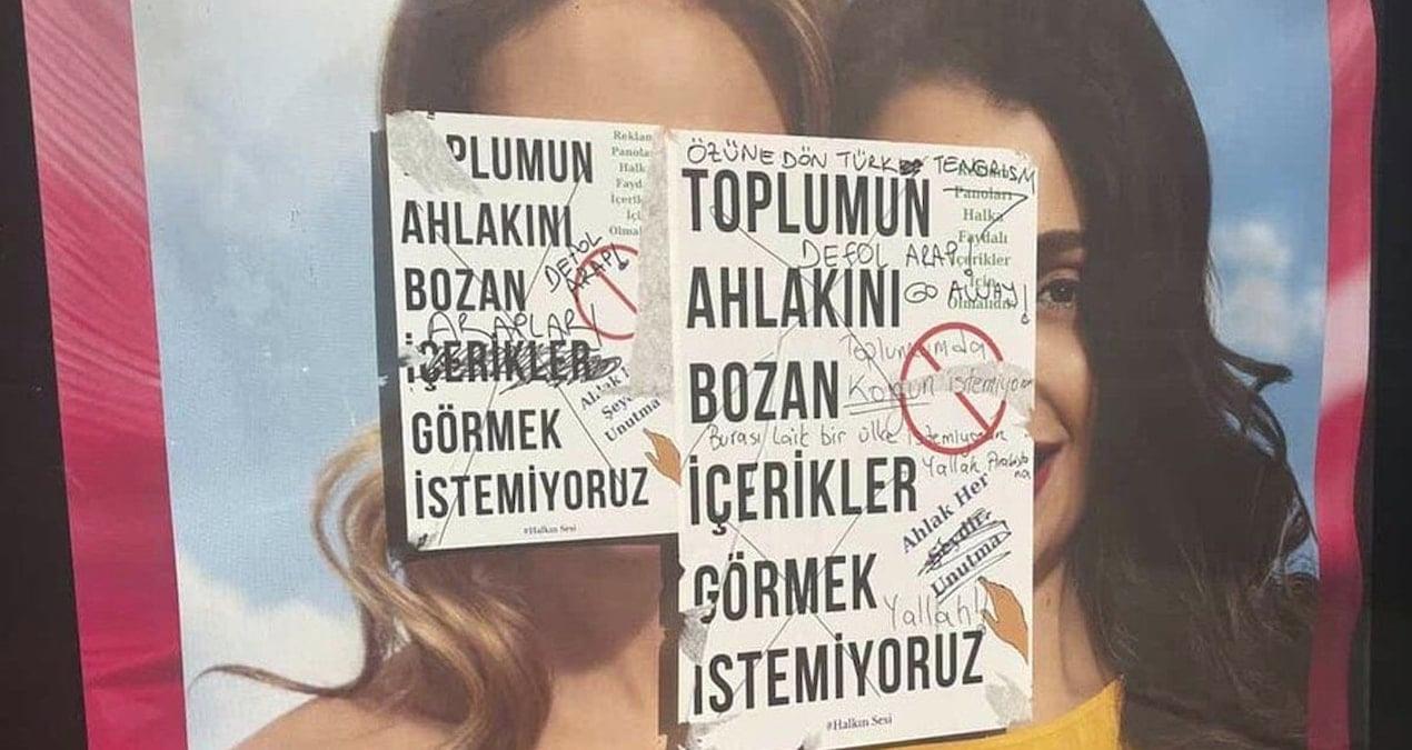 Ümraniye’de çirkin olay! Gülen kadın fotoğrafını sansürlediler! Toplum ahlakı bozuluyormuş