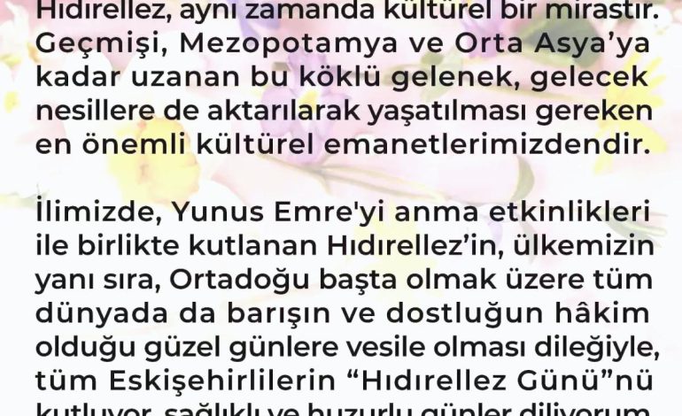 Vali Aksoy’dan Hıdırellez Mesajı: Sağlık ve Huzur Diliyorum