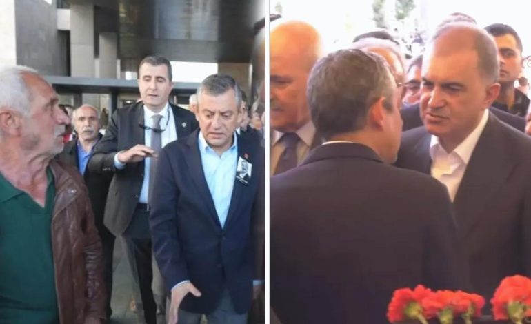 Yumruklu saldırı sonrası AK Parti Sözcüsü Ömer Çelik cenaze töreninde Özgür Özel ile görüştü
